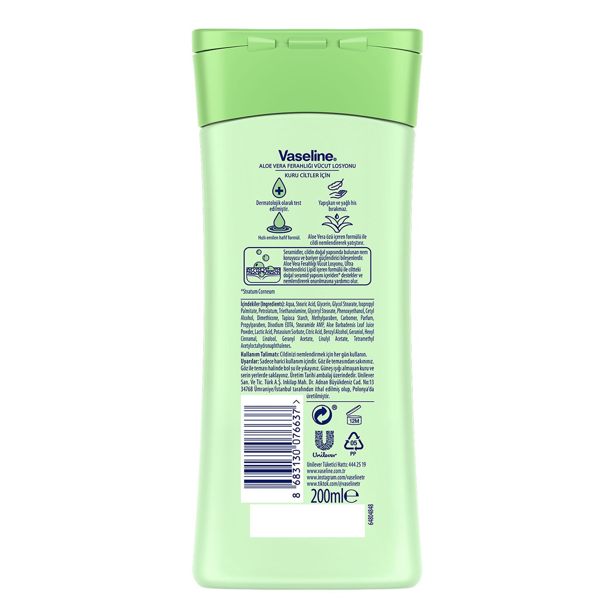  VASELINE VASELINE Vaseline Vücut Losyonu Aloe Vera Ferahlığı Kuru Ciltler İçin 200 ml  1 of 10 