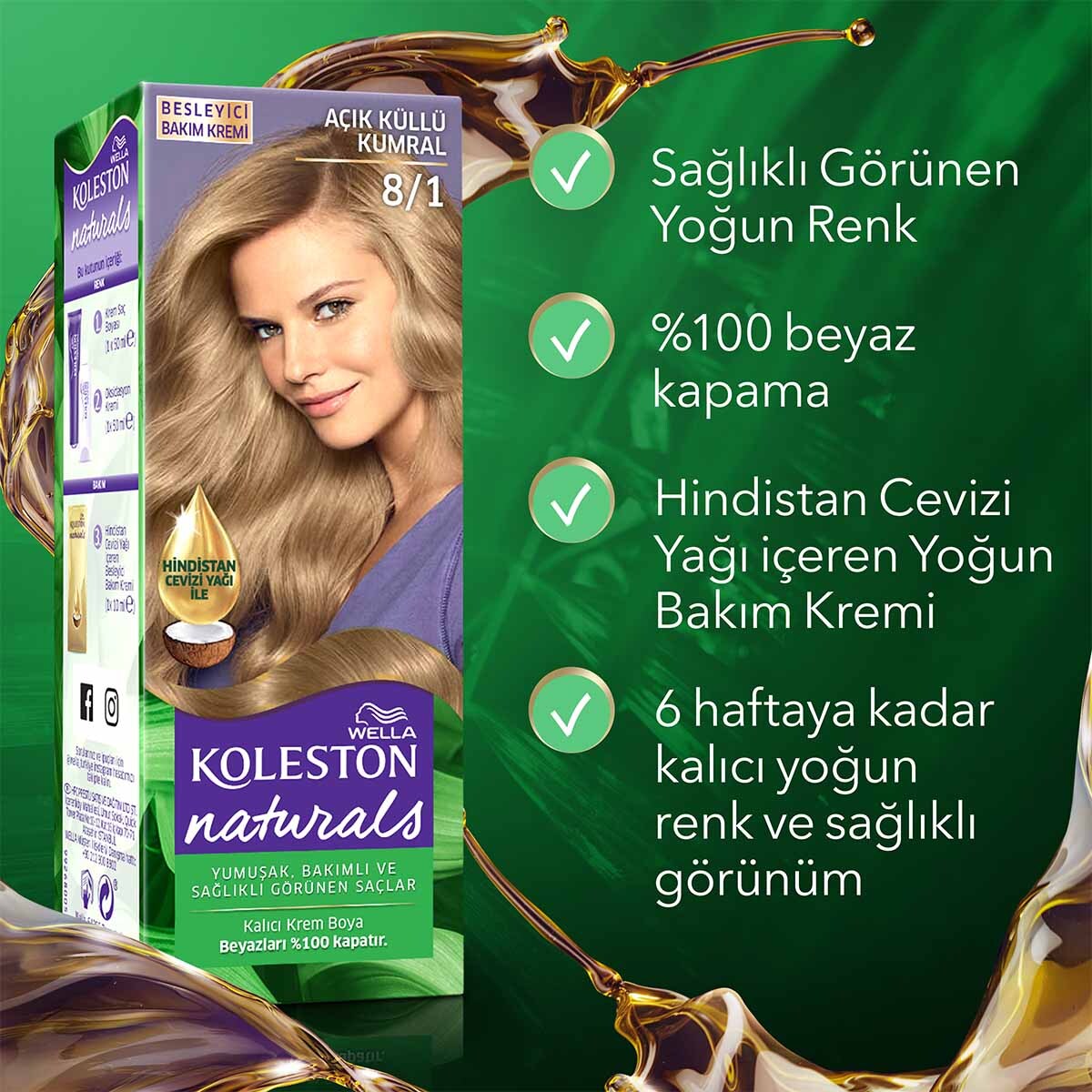  KOLESTON NATURALS KOLESTON NATURALS Wella Koleston Naturals Saç Boyası 8/1 Açık Küllü Kumral  1 of 7 