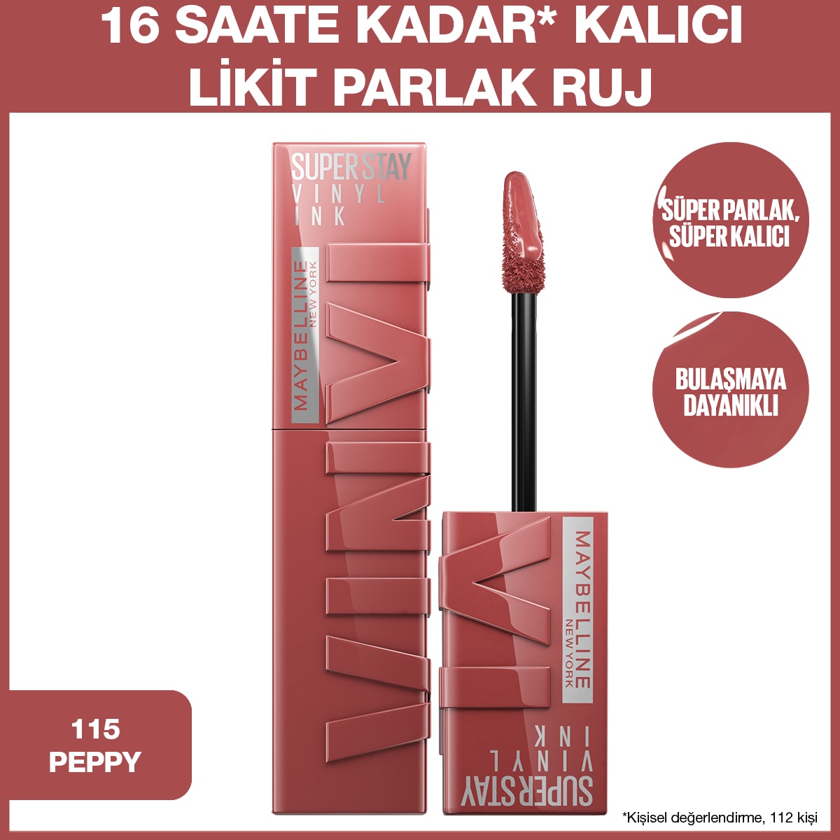  MAYBELLINE MAYBELLINE Maybelline New York Super Stay Vinyl Ink Likit Parlak Ruj 115 Peppy  Maybelline New York Super Stay Vinyl Ink Likit Parlak Ruj 115 Peppy