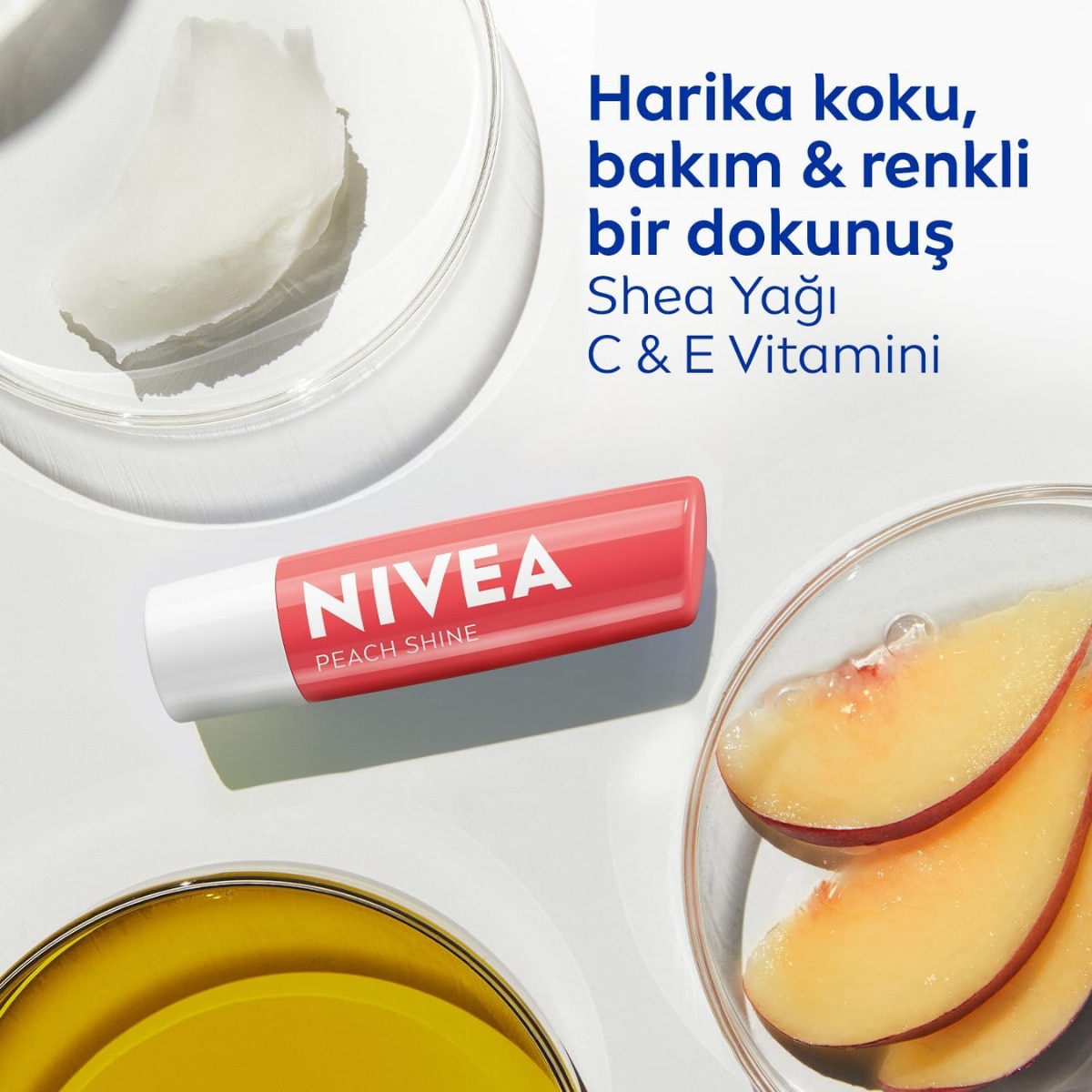  NIVEA LIP CARE NIVEA LIP CARE Nivea Dudak Bakım Kremi ve Dudak Parlatıcısı Şeftali 4,8 g 24 Saat Nem  1 of 6 