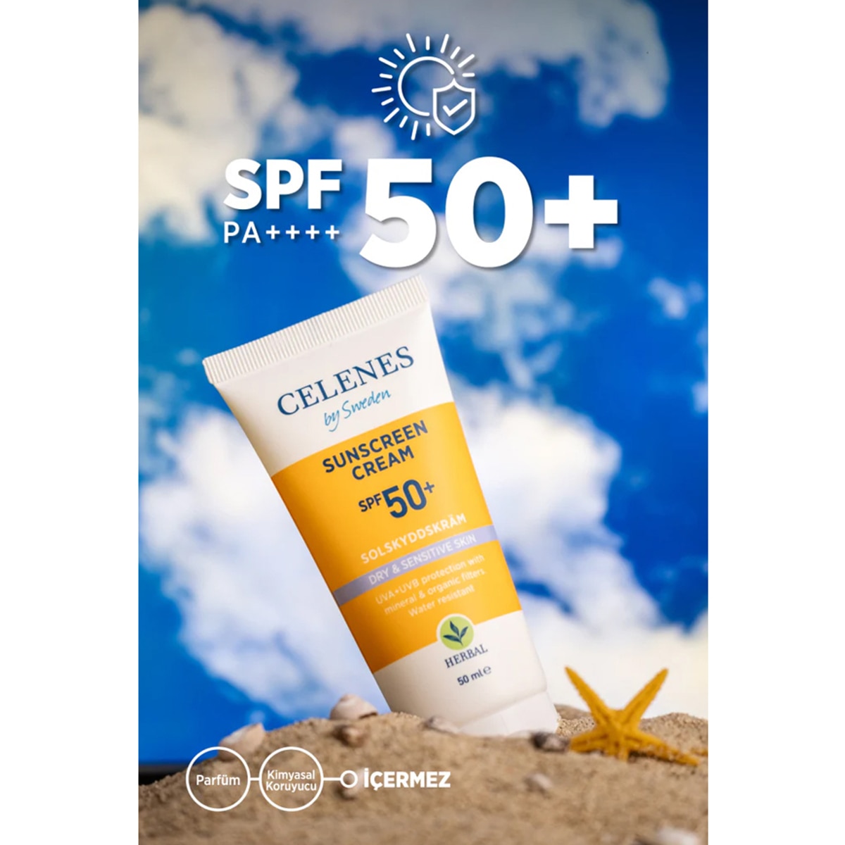  CELENES CELENES SUN Celenes Herbal Yüz Güneş Kremi Kuru ve Hassas Ciltler SPF50+ PA++++ 50 ml  1 of 4 