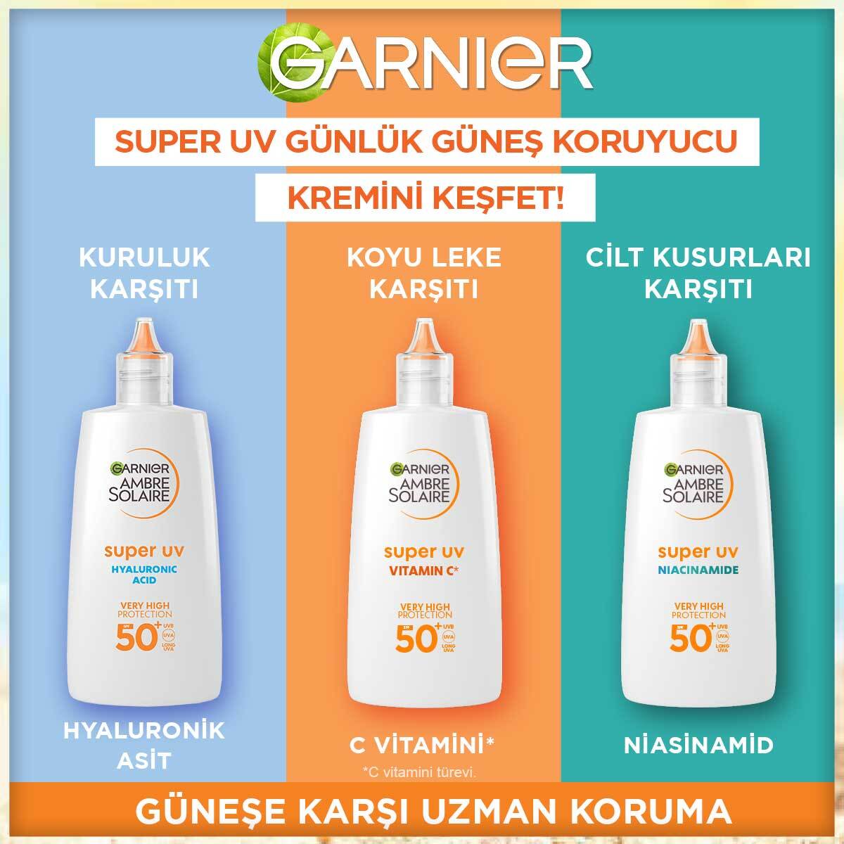  A.SOLAIRE A.SOLAIRE Garnier Ambre Solaire Super UV C Vitamini Koyu Leke Karşıtı Fluid Yüz Güneş Kremi SPF50+ 40ML  1 of 8 