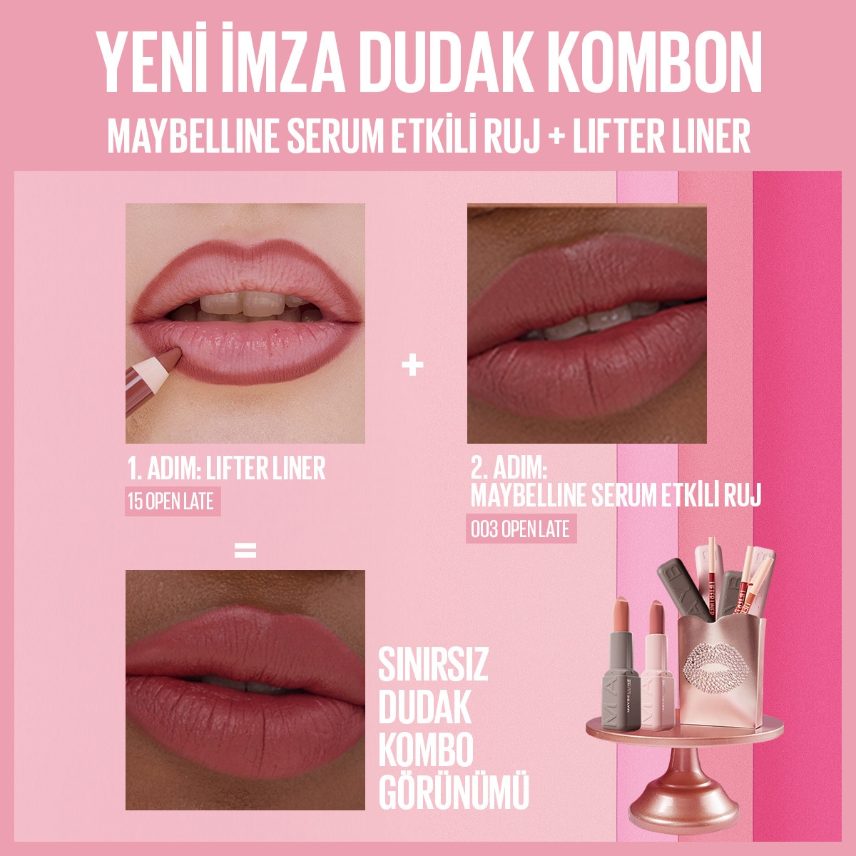  MAYBELLINE MAYBELLINE Maybelline New York Serum Etkili Hyaluronik Asit ve Besleyici Yağ İçeren Ruj Satin Open Late 003  1 of 10 