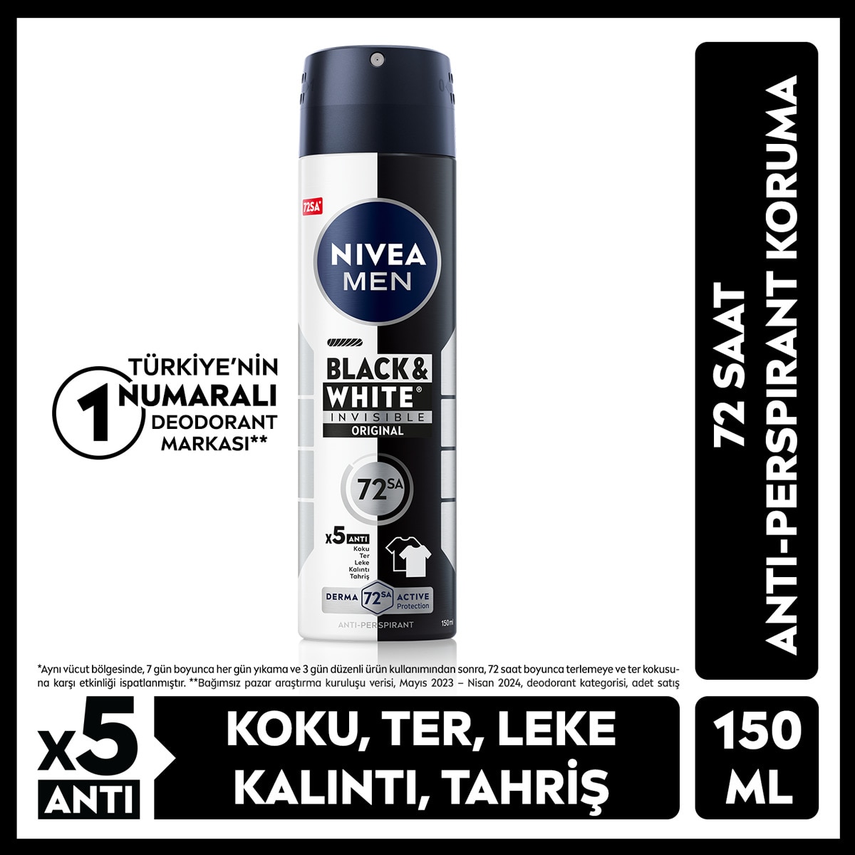 NIVEA DEO NIVEA DEO Nivea Men Erkek Sprey Deodorant Black&White Invisible Original 150 ml 1 of 1 Nivea Men Erkek Sprey Deodorant Black&White Invisible Original 150 ml