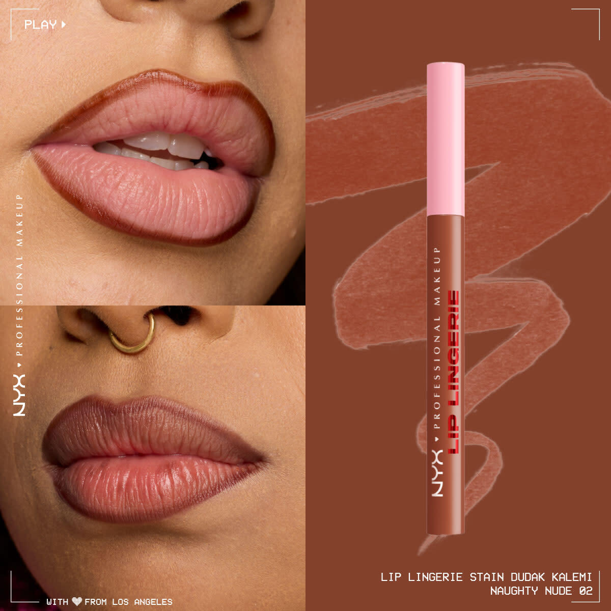 NYX NYX Nyx Professional Makeup Lip Lingerie Stain Dudak Kalemi 02 Naughty Nude 1 of 11