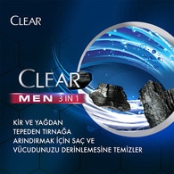 Clear Men 3in1 Şampuan ve Duş Jeli Arındırıcı Kömür 350 ml