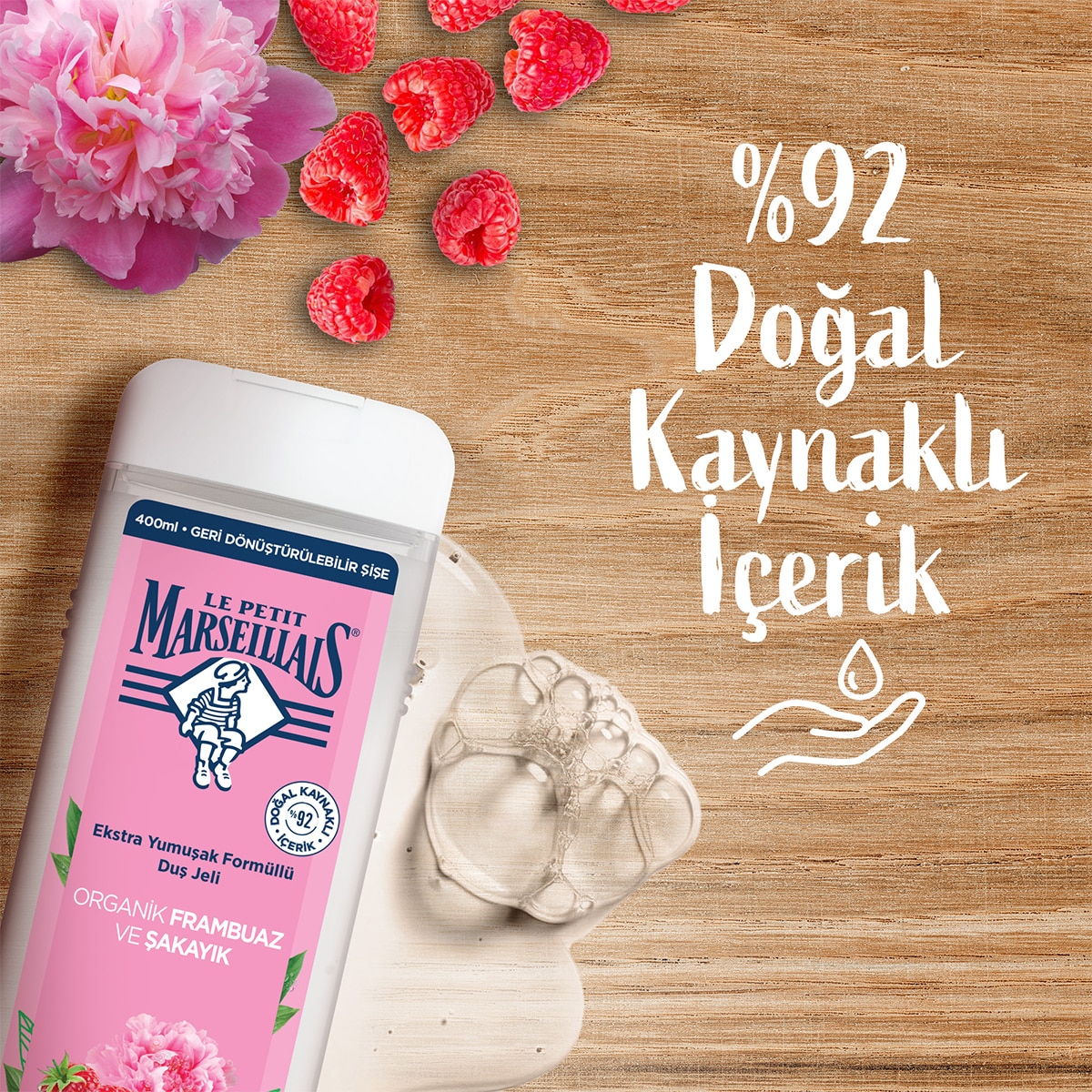  LE PETIT MARSEILLAIS LE PETIT MARSEILLAIS Le Petit Marseillais Frambuaz ve Şakayık Duş Jeli 400 ml  1 of 4 