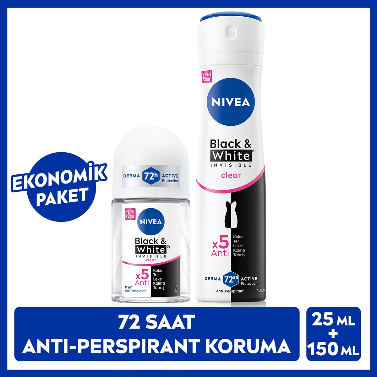  NIVEA DEO NIVEA DEO Nivea Clear Kadın Deodorant 150 ml ve Roll-on 25 ml Seti  1 of 6 