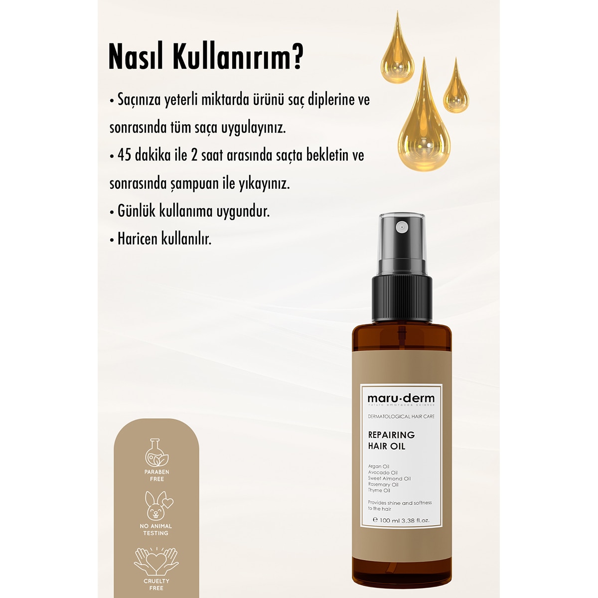  MARUDERM MARUDERM Maruderm Onarıcı Saç Yağı 100 ml  1 of 5 
