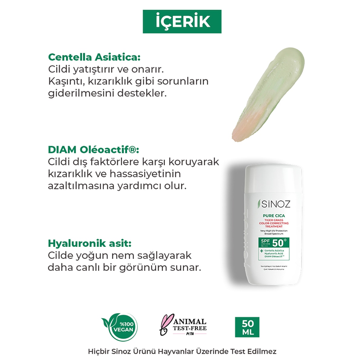 SİNOZ SINOZ Sinoz Cica Ton Eşitleyici Yüz Güneş Koruyucu Losyon SPF50+ 50 ml 1 of 8