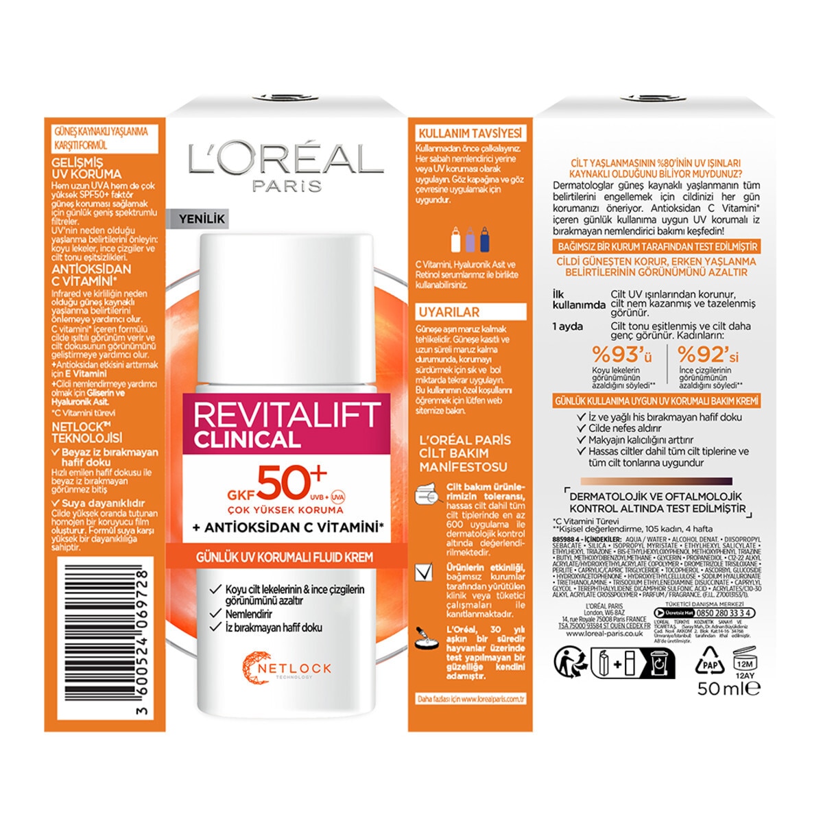  LOREAL PARIS LOREAL PARIS L'Oreal Paris Revitalift Clinical SPF 50+ Günlük Yüksek UV Korumalı Yüz Güneş Kremi 50 ml  1 of 5 