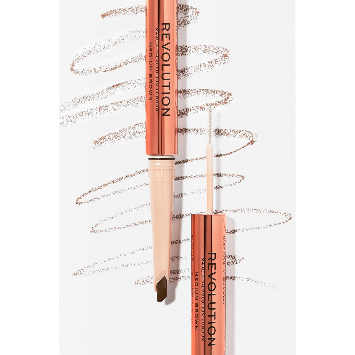 REVOLUTION REVOLUTION Revolution Fluffy Brow Duo Kaş Kalemi ve Kaş Maskarası Medium Brown  1 of 11 