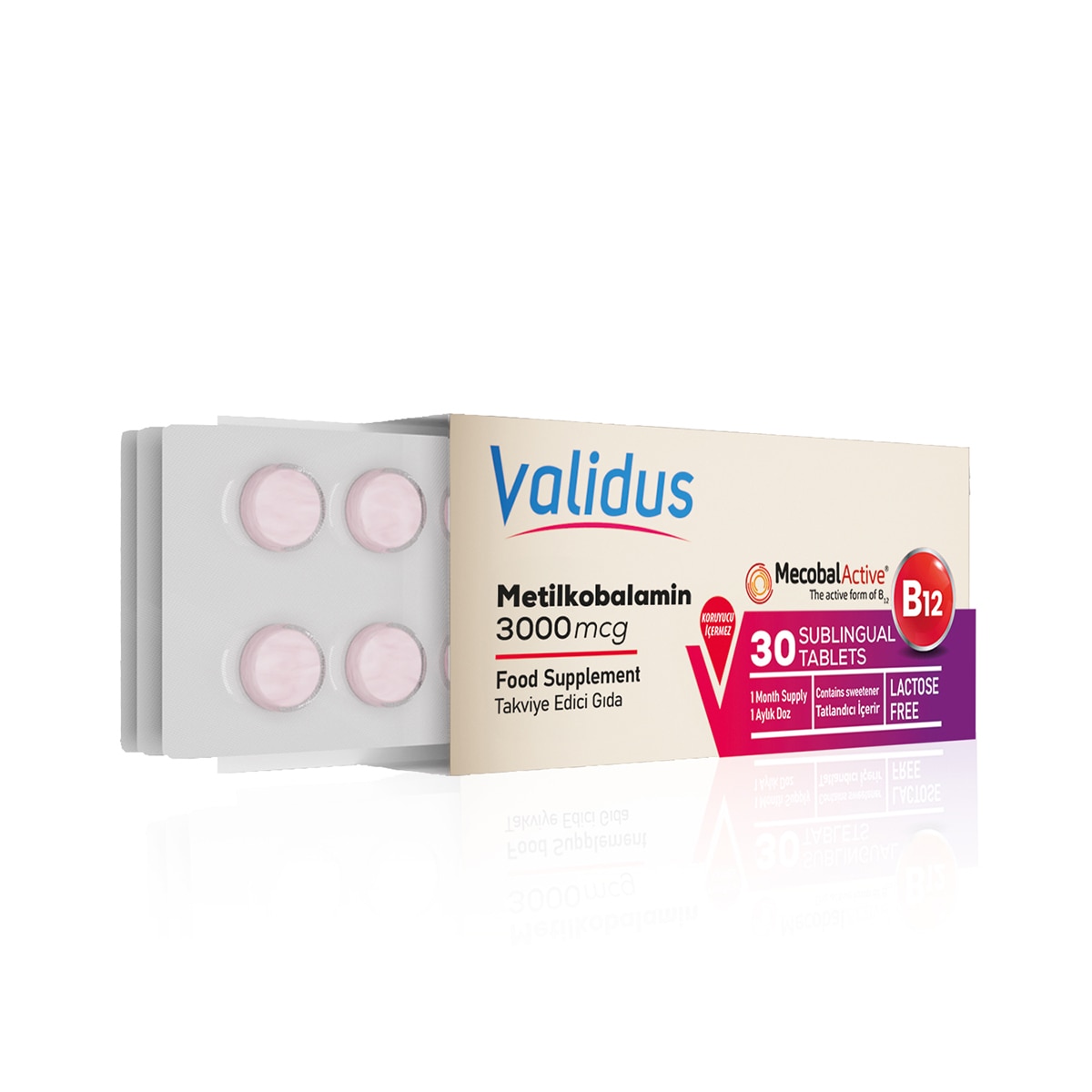 undefined VALIDUS Validus Vitamin B12 Dil Altı Tablet 30 Adet 1 of 2