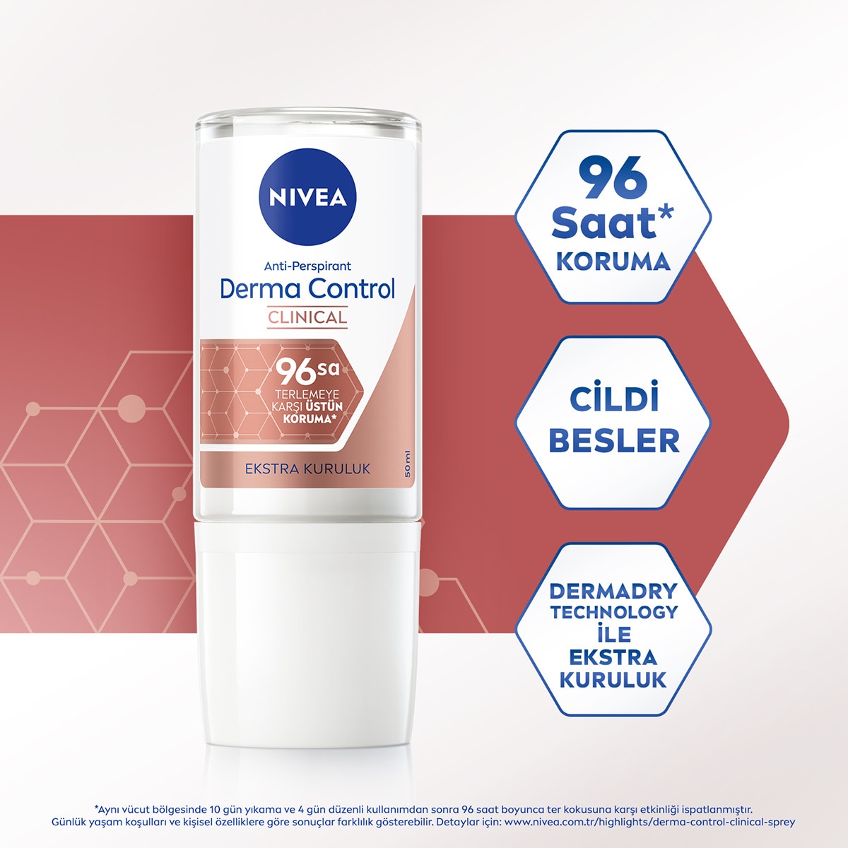  NIVEA DEO NIVEA DEO Nivea Kadın Roll On Deodorant Derma Control Clinical 50 ml C Vitamini ile Koltuk Altı Kararma Karşıtı  1 of 6 