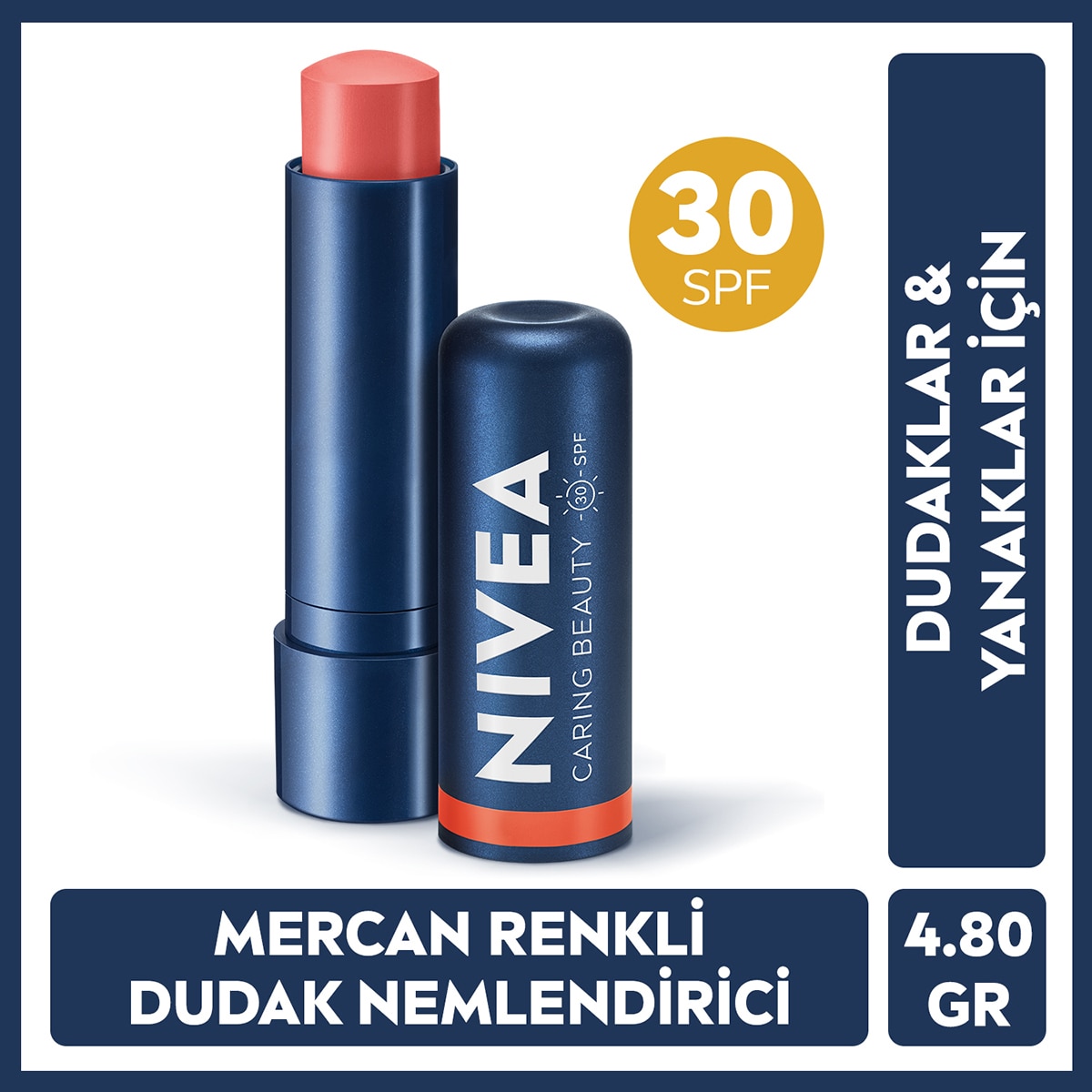 NIVEA LIP CARE NIVEA LIP CARE EXC. Nivea Renkli Dudak Bakım Kremi Mercan 4,8 g SPF30 Doğal E Vitamini Dudak ve Yanaklar İçin  1 of 7