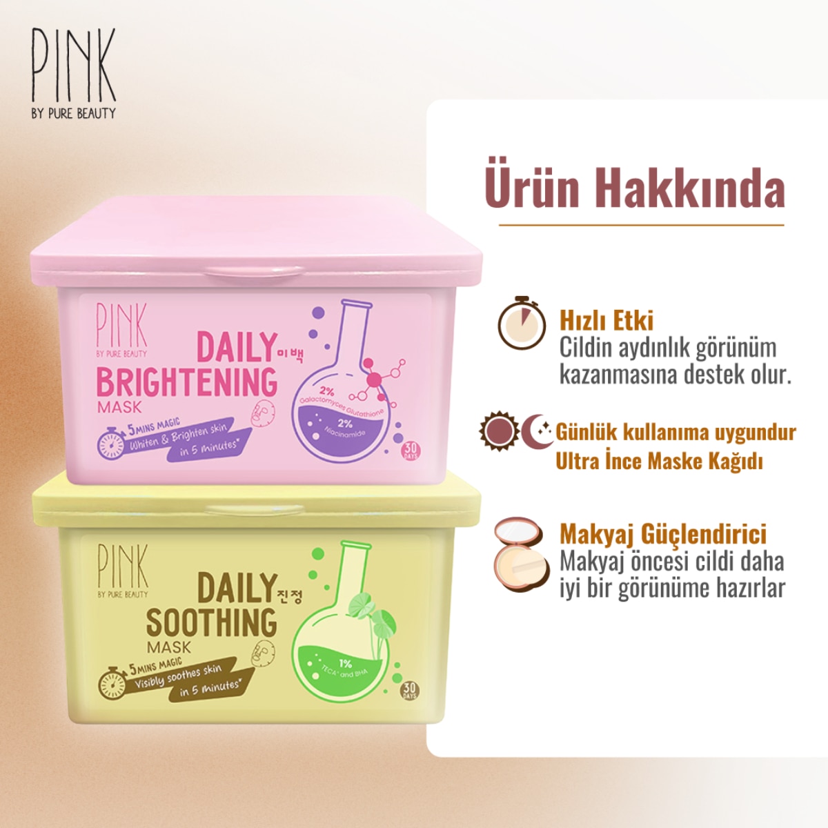  PURE BEAUTY PURE BEAUTY Pink By Pure Beauty Rahatlatıcı Günlük Maske 30'lu  1 of 4 