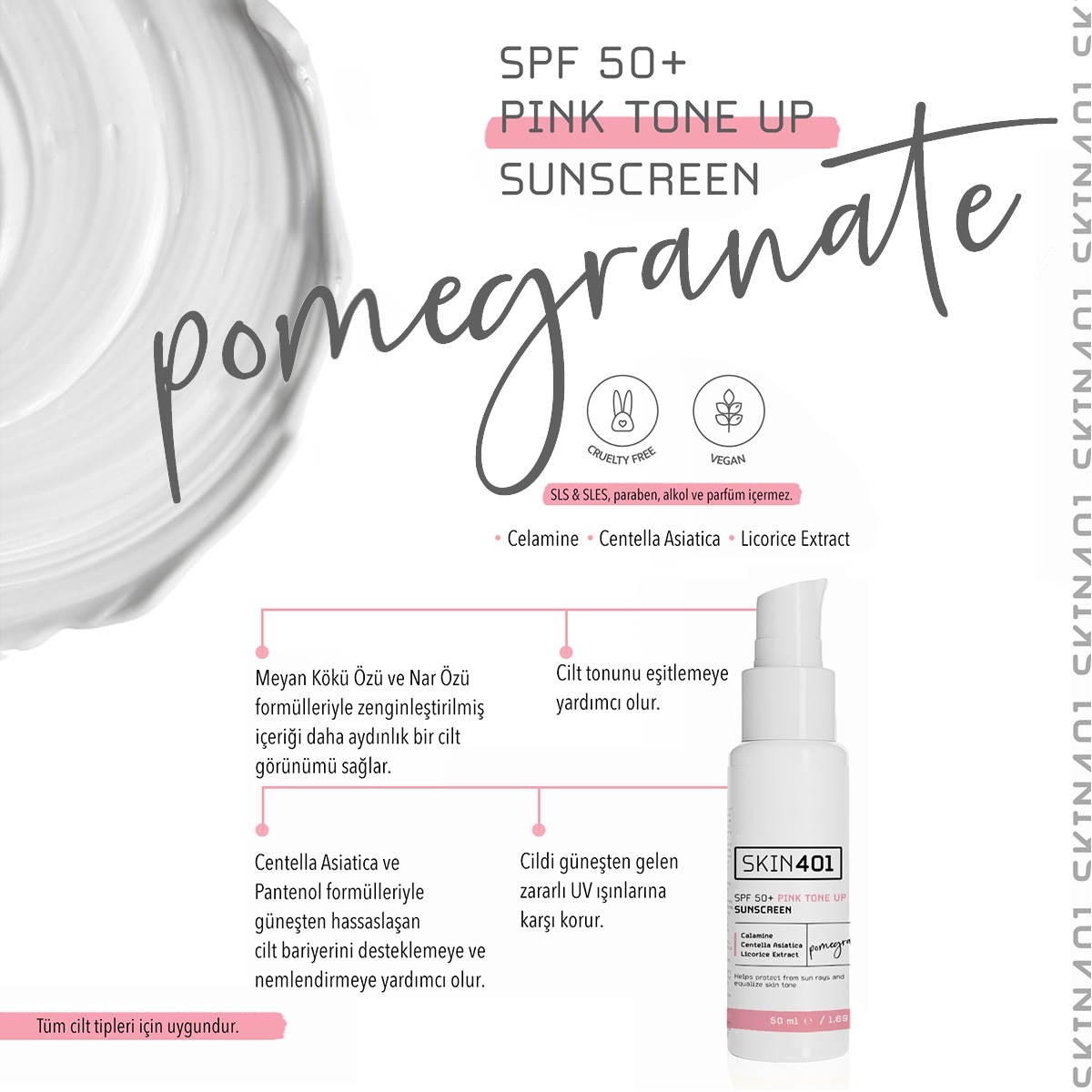 SKIN401 SKIN401 Skin401 50+ SPF Pembe Ton Eşitleyici Yüz Güneş Kremi 50 ml 1 of 4