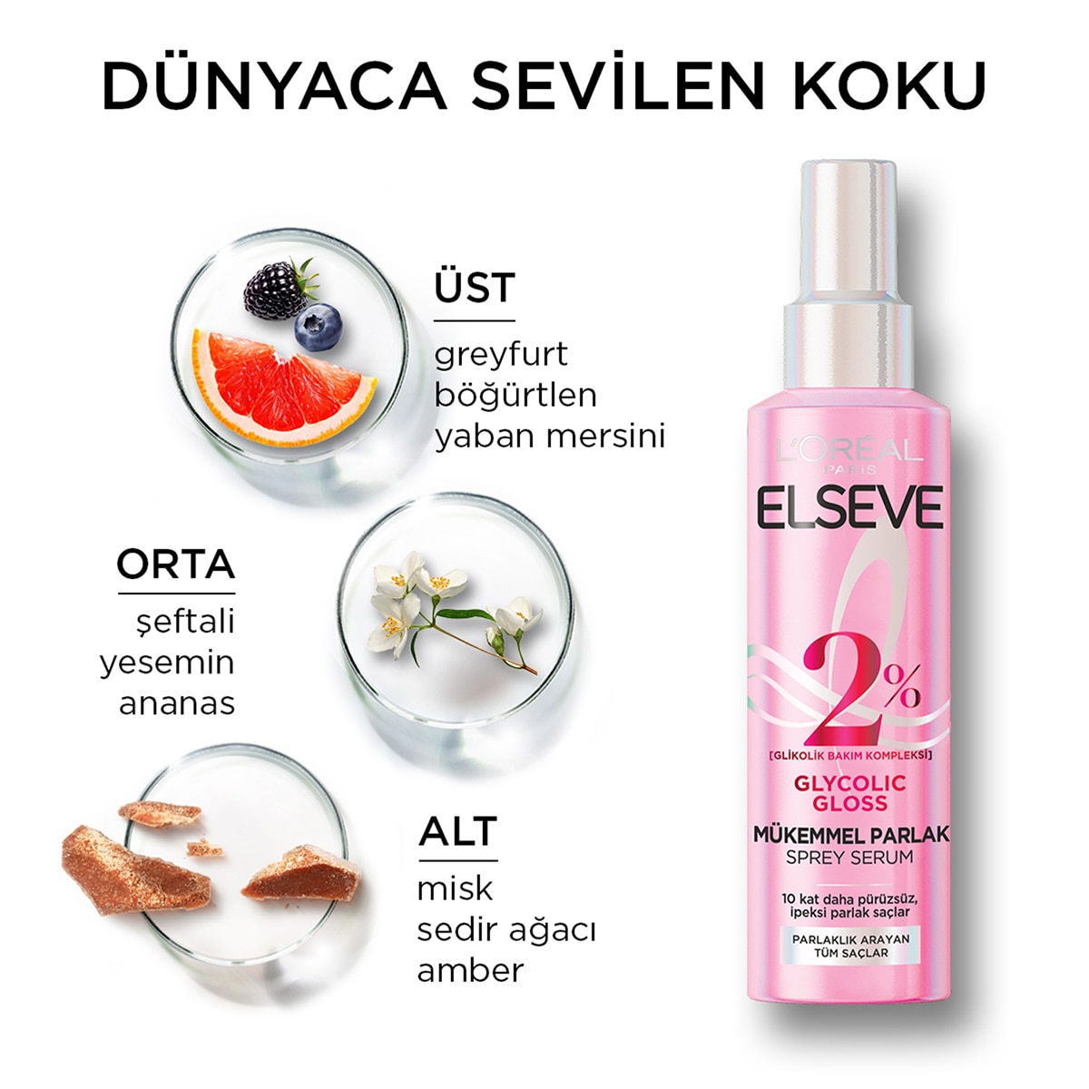 ELSEVE ELSEVE L'Oreal Paris Elseve Glycolic Gloss Mükemmel Parlaklık Veren Saç Bakım Sprey Serumu 150 ml 1 of 10