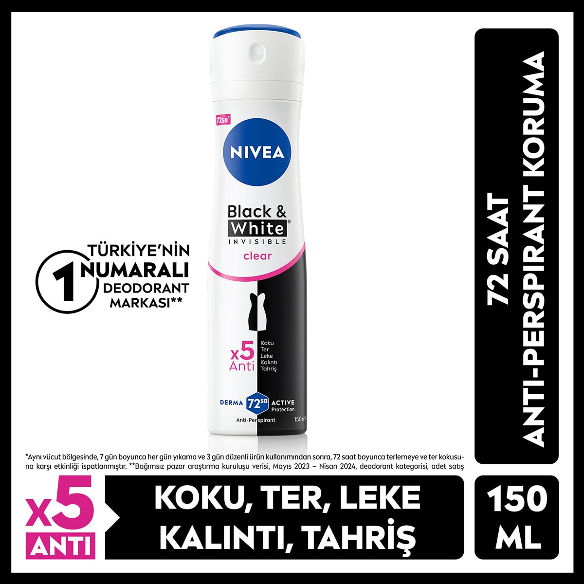 NIVEA DEO NIVEA DEO Nivea Invisible Black and White Clear Kadın Deodorant 150 ml 1 of 1 Nivea Invisible Black and White Clear Kadın Deodorant 150 ml