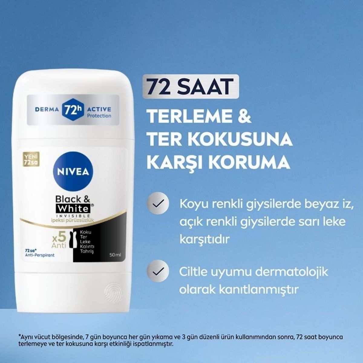  NIVEA DEO NIVEA DEO Nivea Black&White Invisible İpeksi Pürüzsüzlük Stick Deodorant 50 ml  1 of 6 