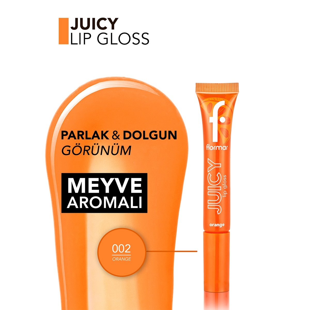 FLORMAR FLORMAR Flormar Juicy Lip Gloss Meyve Aromalı Renkli Dudak Parlatıcısı No: 002 Orange 1 of 7