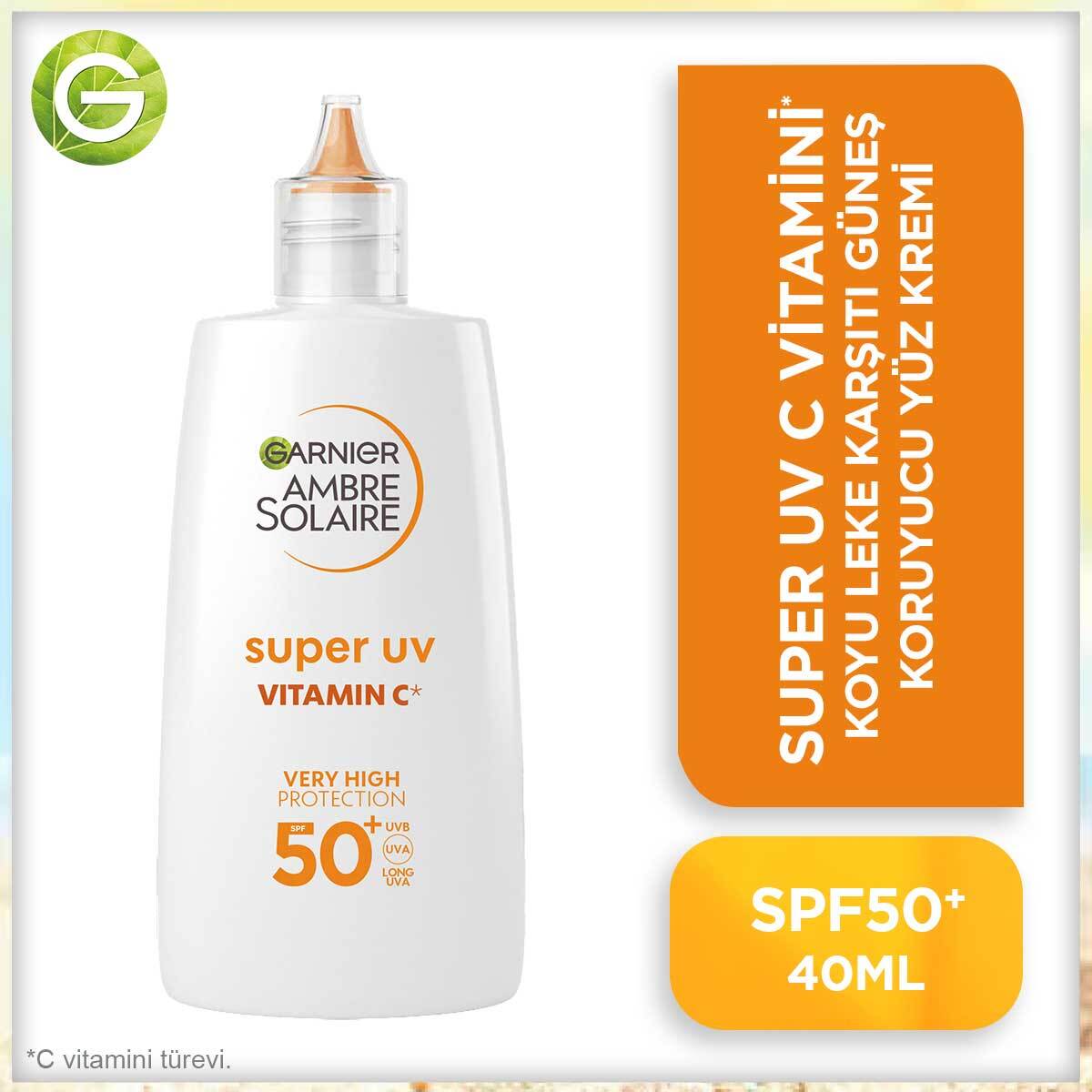  A.SOLAIRE A.SOLAIRE Garnier Ambre Solaire Super UV C Vitamini Koyu Leke Karşıtı Fluid Yüz Güneş Kremi SPF50+ 40ML  1 of 1 Garnier Ambre Solaire Super UV C Vitamini Koyu Leke Karşıtı Fluid Yüz Güneş Kremi SPF50+ 40ML