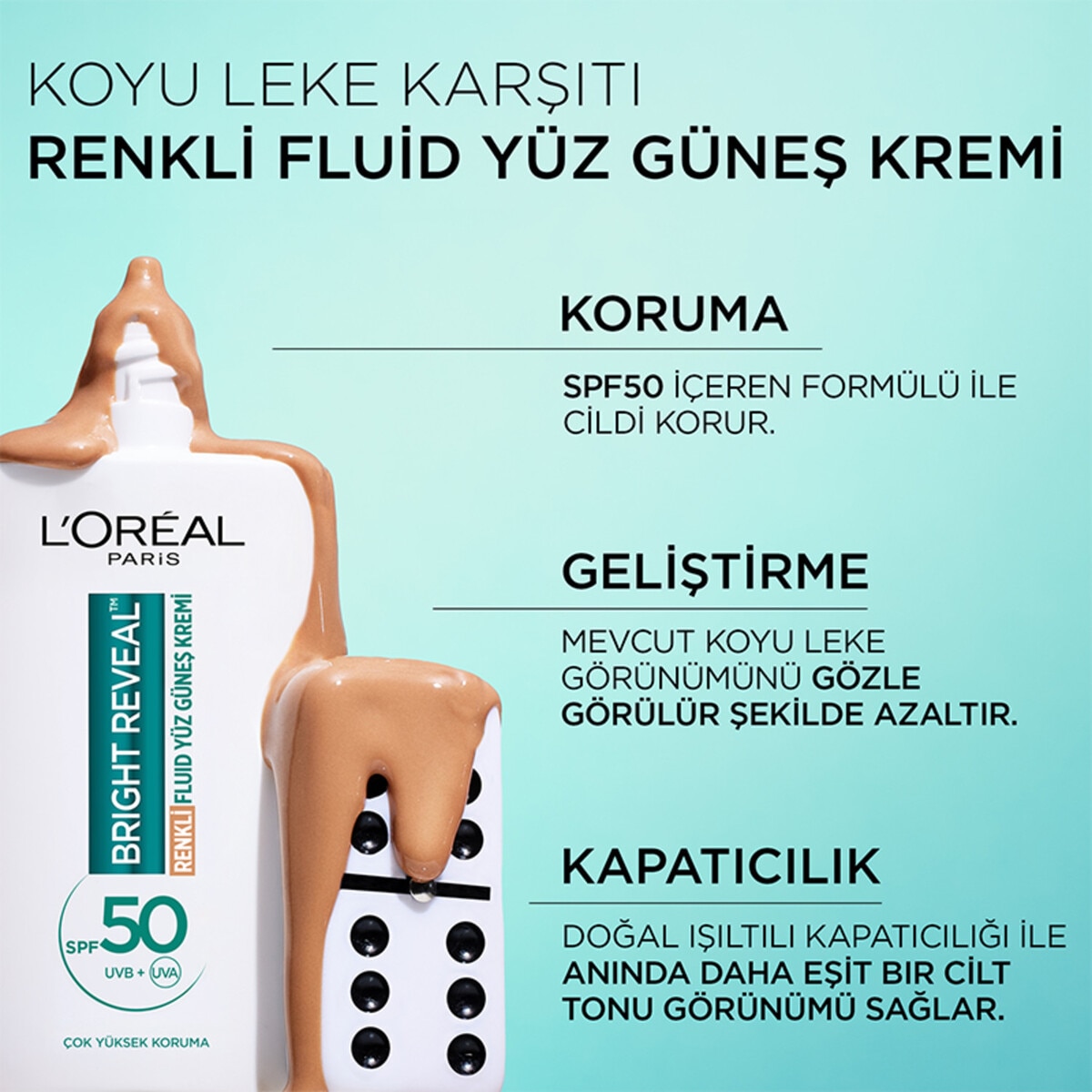  LOREAL PARIS LOREAL PARIS L'Oreal Paris Bright Reveal Renkli Yüz Güneş KremiSPF50+ 50 ml Medium Koyu Leke Karşıtı  1 of 11 