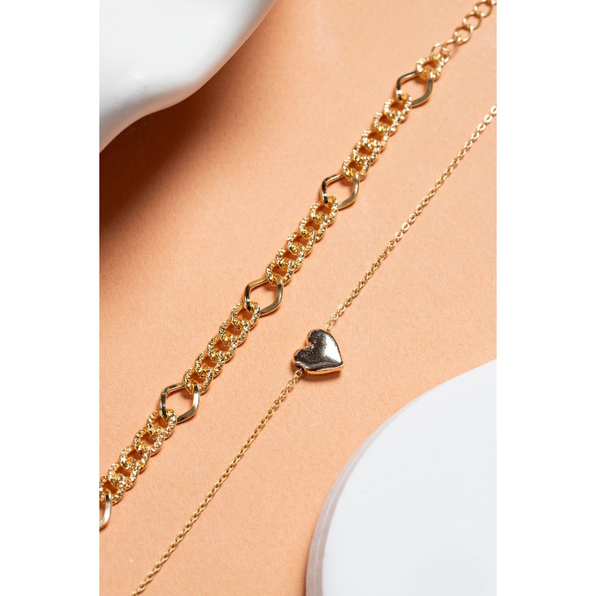 undefined VOLENIA Volenia Altın Renk 2'li Kalp Ve Zincir Model Bileklik 1 of 4