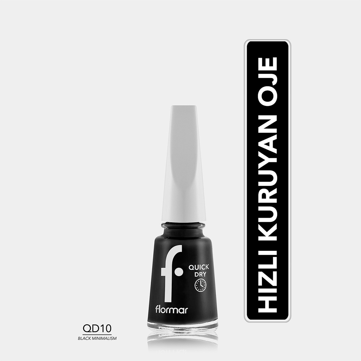 FLORMAR FLORMAR Flormar Quick Dry Hızlı Kuruyan İnce Yapılı & Parlak Bitişli Oje No: QD 10 Black Minimalism 1 of 4
