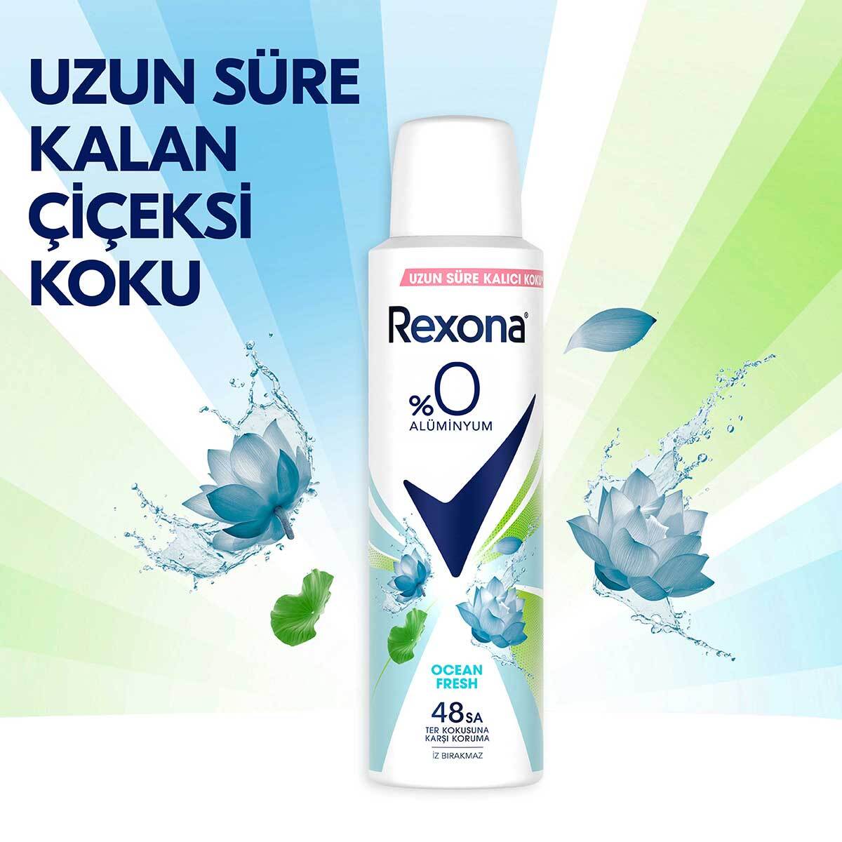 REXONA REXONA Rexona Kadın Sprey Deodorant Ocean Fresh %0 Alüminyum 48 Saat Ter Kokusuna Karşı Koruma 150 ml 1 of 8
