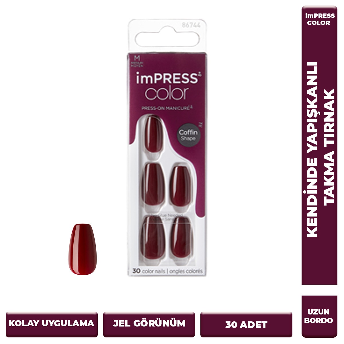 KISS IMPRESS Kiss Impress Color Kendinden Yapışkanlı Takma Tırnak Uzun Mürdüm Medium 511 1 of 1