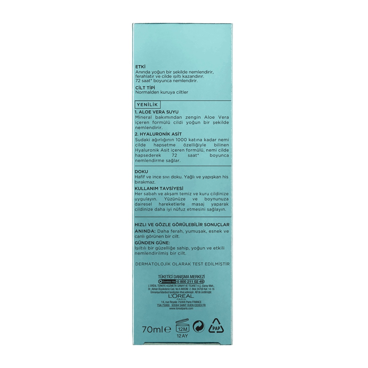  LOREAL PARIS LOREAL PARIS L'Oreal Paris Nem Terapisi Aloevera Suyu Normal/Kuru 70 ml  1 of 5 