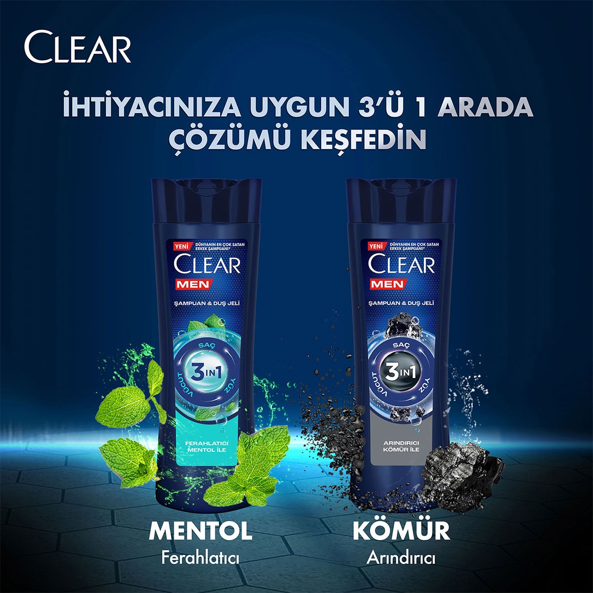  CLEAR CLEAR Clear Men 3in1 Şampuan ve Duş Jeli Arındırıcı Kömür 350 ml  1 of 7 