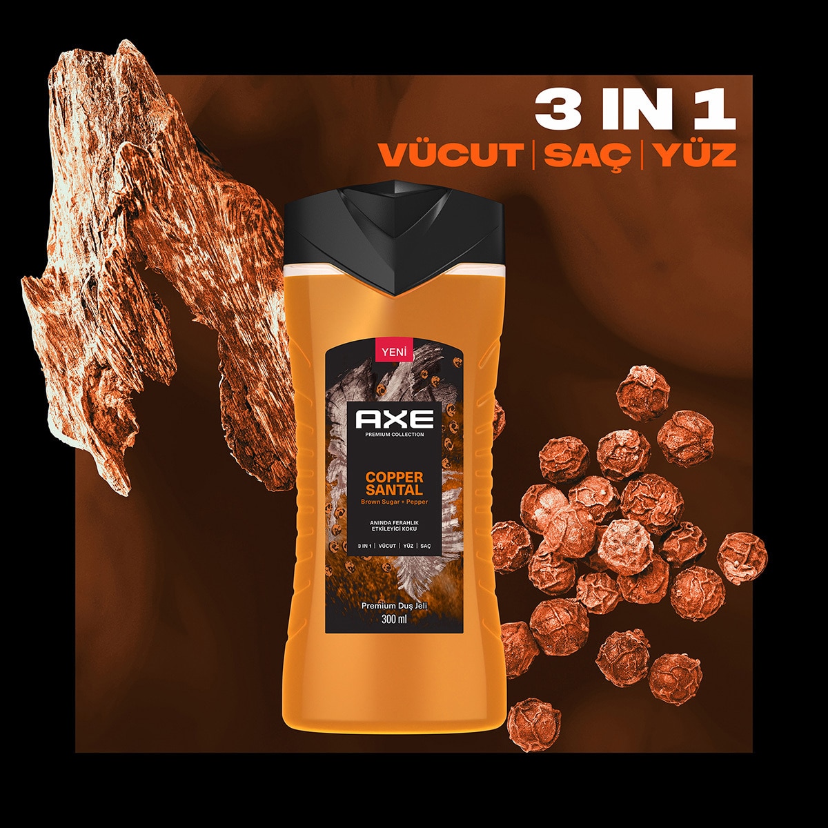 AXE Axe Premium Collection Duş Jeli Copper Santal 3in1 Vücut Saç