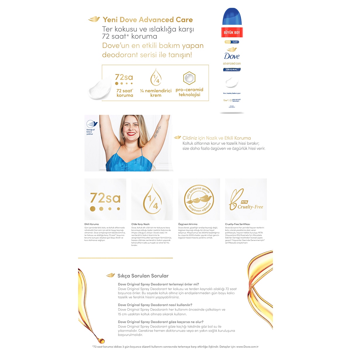 DOVE DOVE Dove Kadın Sprey Deodorant 1/4 Nemlendirici Krem Original Büyük Boy 200 ml 1 of 10