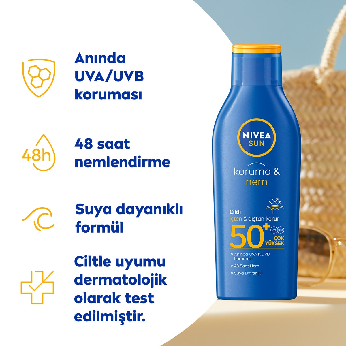  NIVEA SUN NIVEA SUN Nivea Sun SPF50+ 48 Nemlendirici Vücut Güneş Koruyucu Losyon 200 ml  1 of 8 