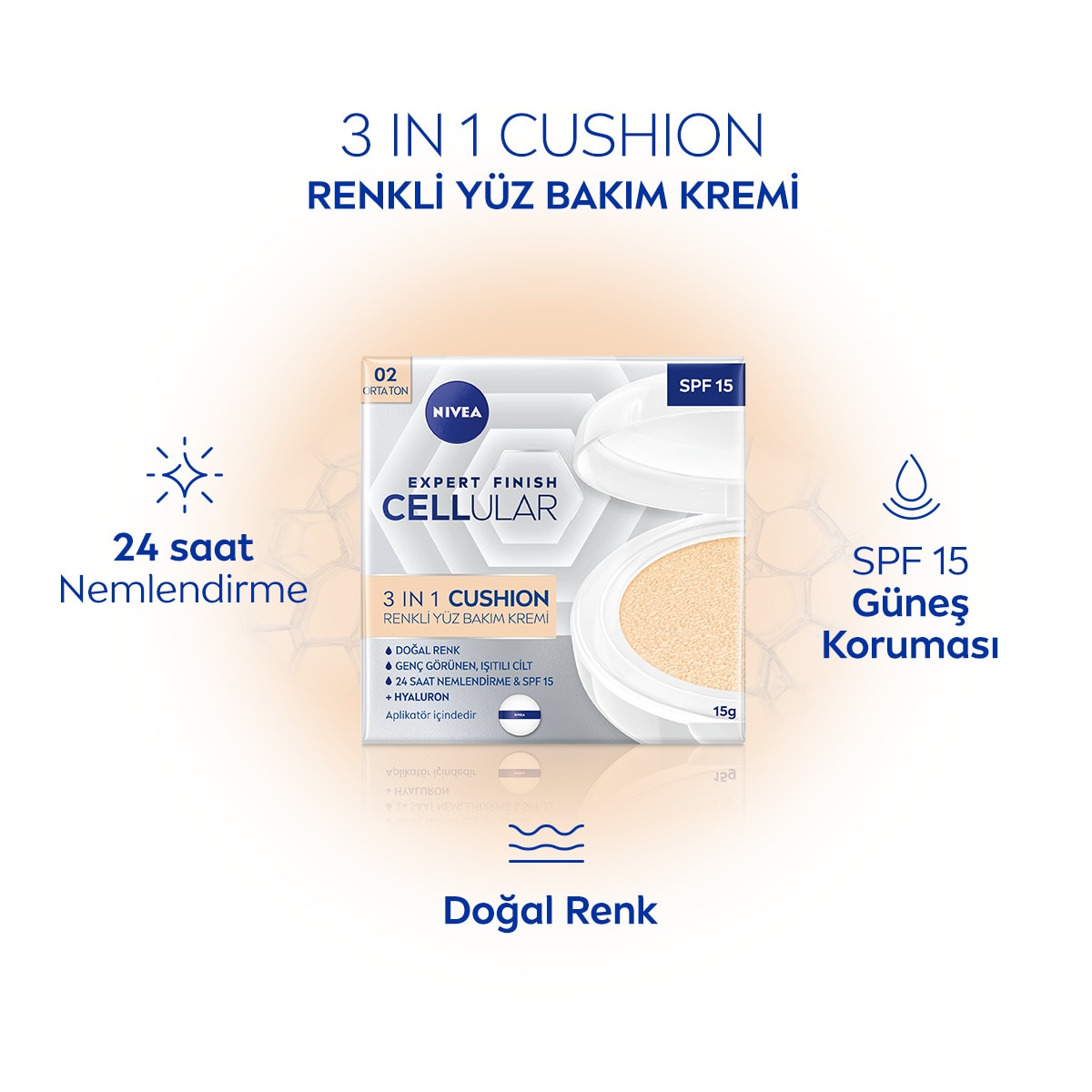 NIVEA VISAGE EXC. NIVEA VISAGE EXC. Nivea Cellular Expert Finish 3in1 Cushion Renkli Orta Ton Yüz Bakım Kremi 02 15 ml 1 of 9