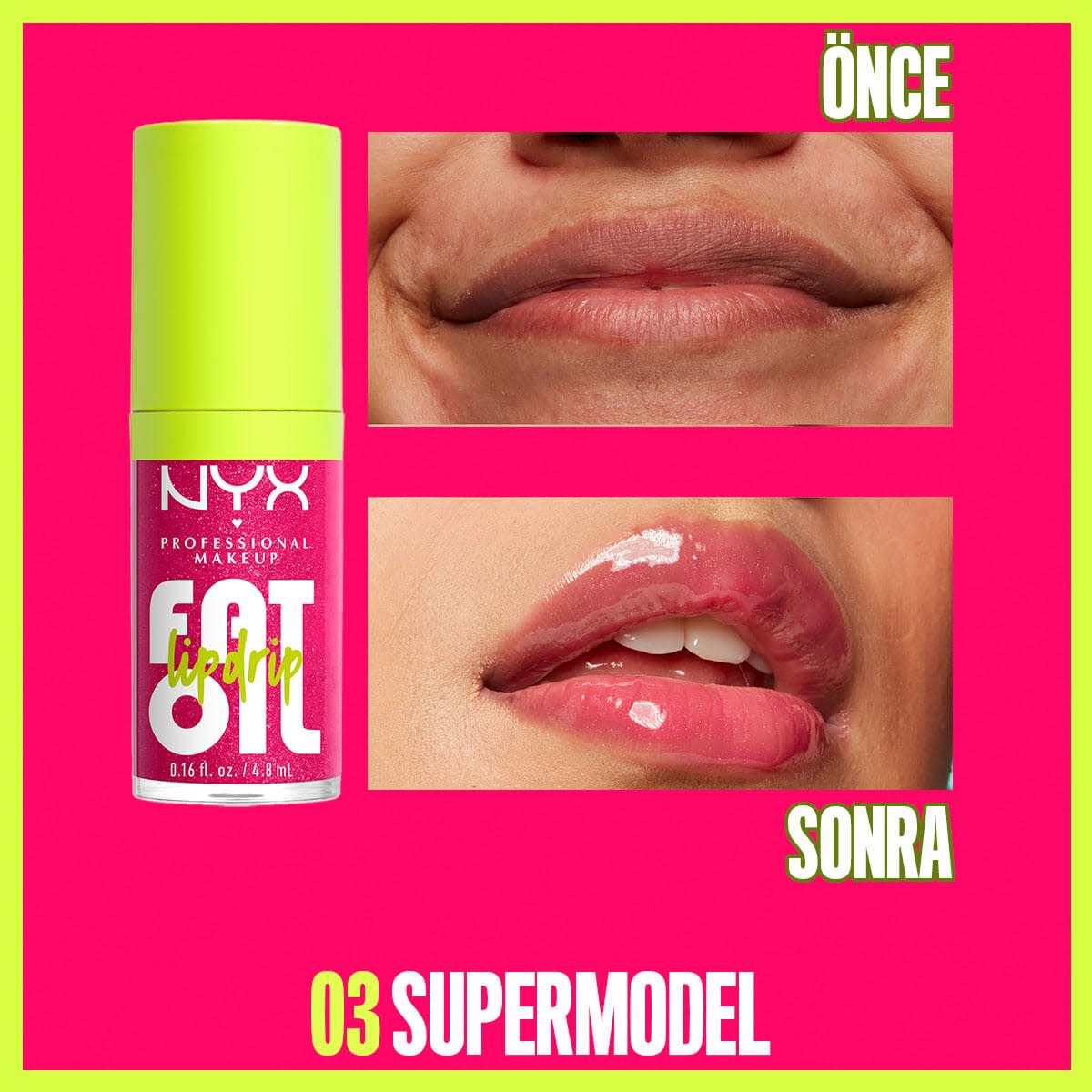  NYX NYX Nyx Professional Makeup Fat Oil Lip Drip Parlatıcı Dudak Yağı Supermodel  1 of 7 