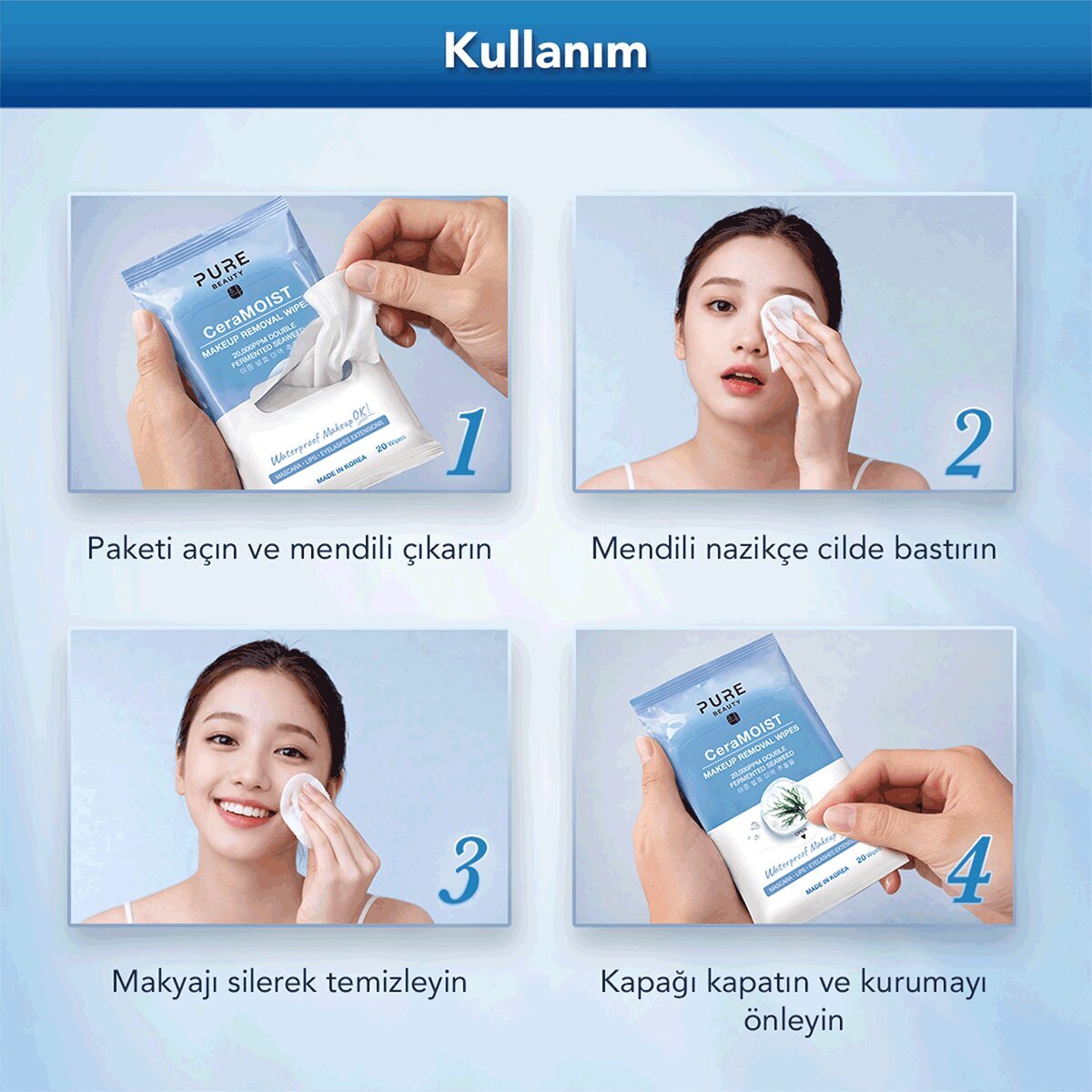  PURE BEAUTY PURE BEAUTY Pure Beauty Ceramoist Makyaj Temizleme Mendili 20 Adet  1 of 6 