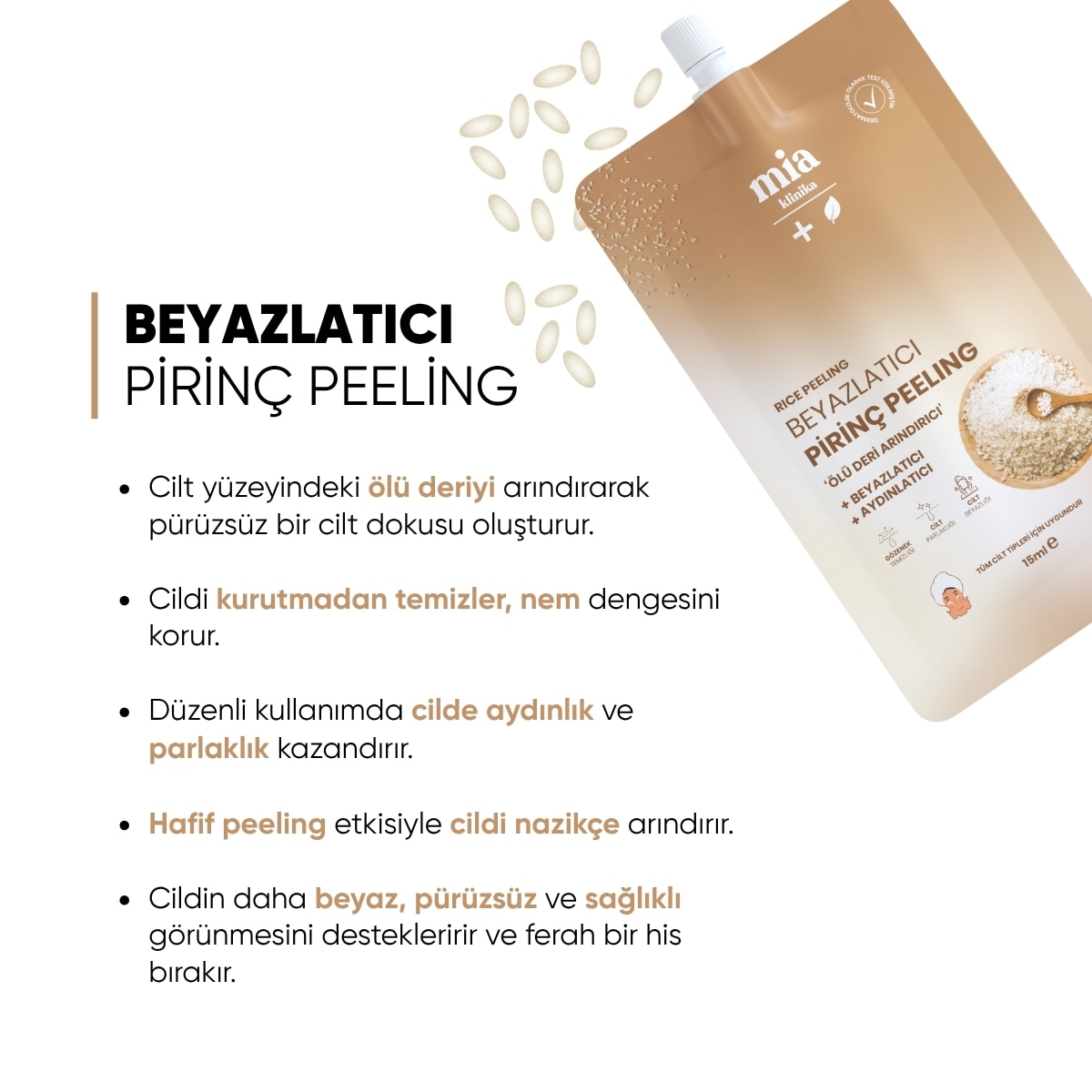 MIA KLINIKA MIA KLINIKA EXC. Mia Klinika Beyazlatıcı Pirinç Peeling 15 ml + Bariyer Onarıcı Krem 50 ml  1 of 6 