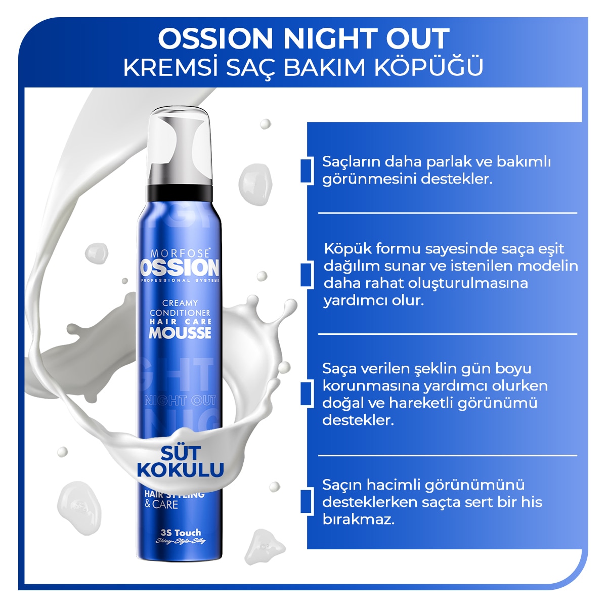 MORFOSE MORFOSE EXC. Morfose Ossion Night Out Kremsi Saç Bakım Köpük 200 ml 1 of 6
