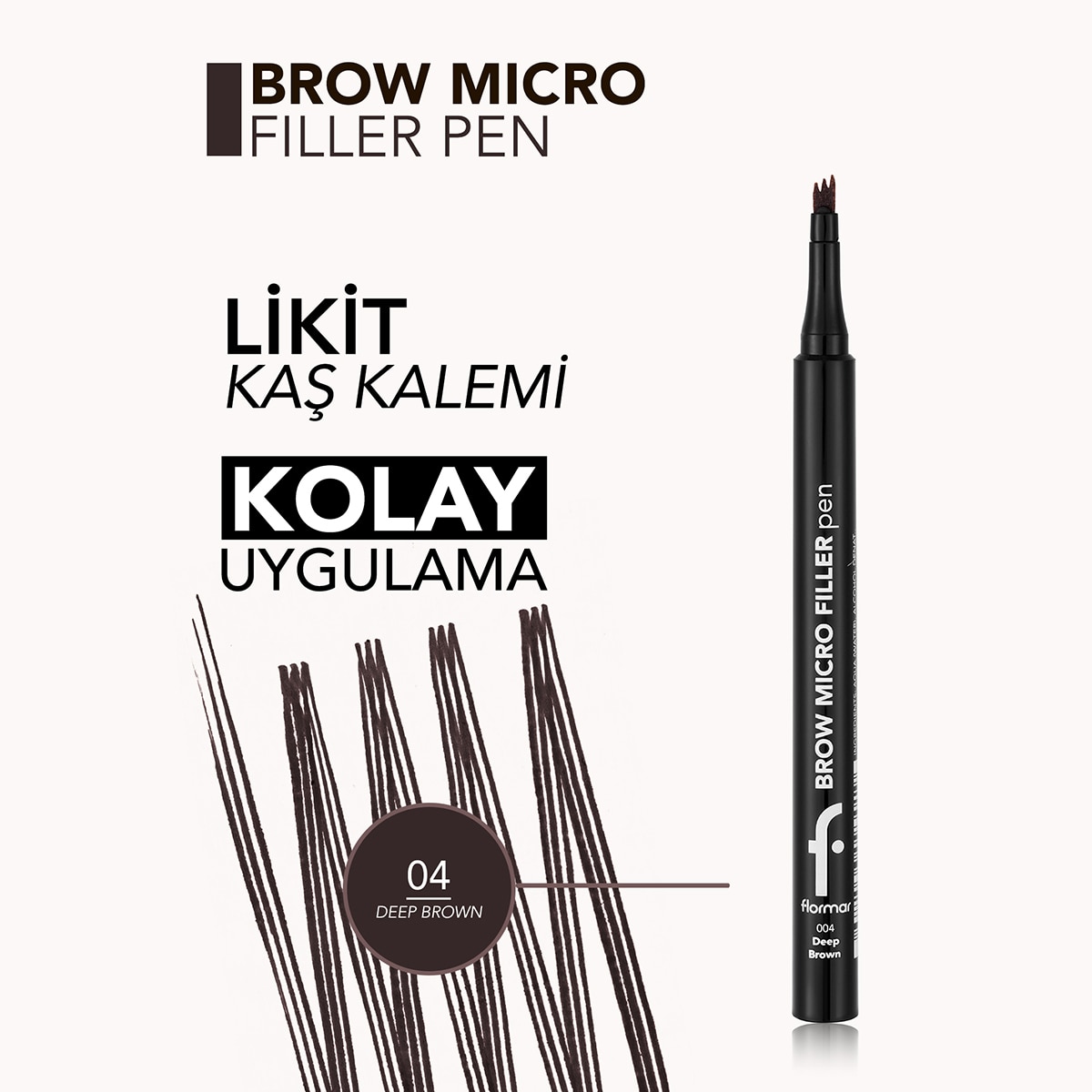 FLORMAR FLORMAR Flormar Brow Micro Filler Doğal Etkili & Tarak Uçlu Likit Kaş Kalemi No: 004 Deep Brown 1 of 4