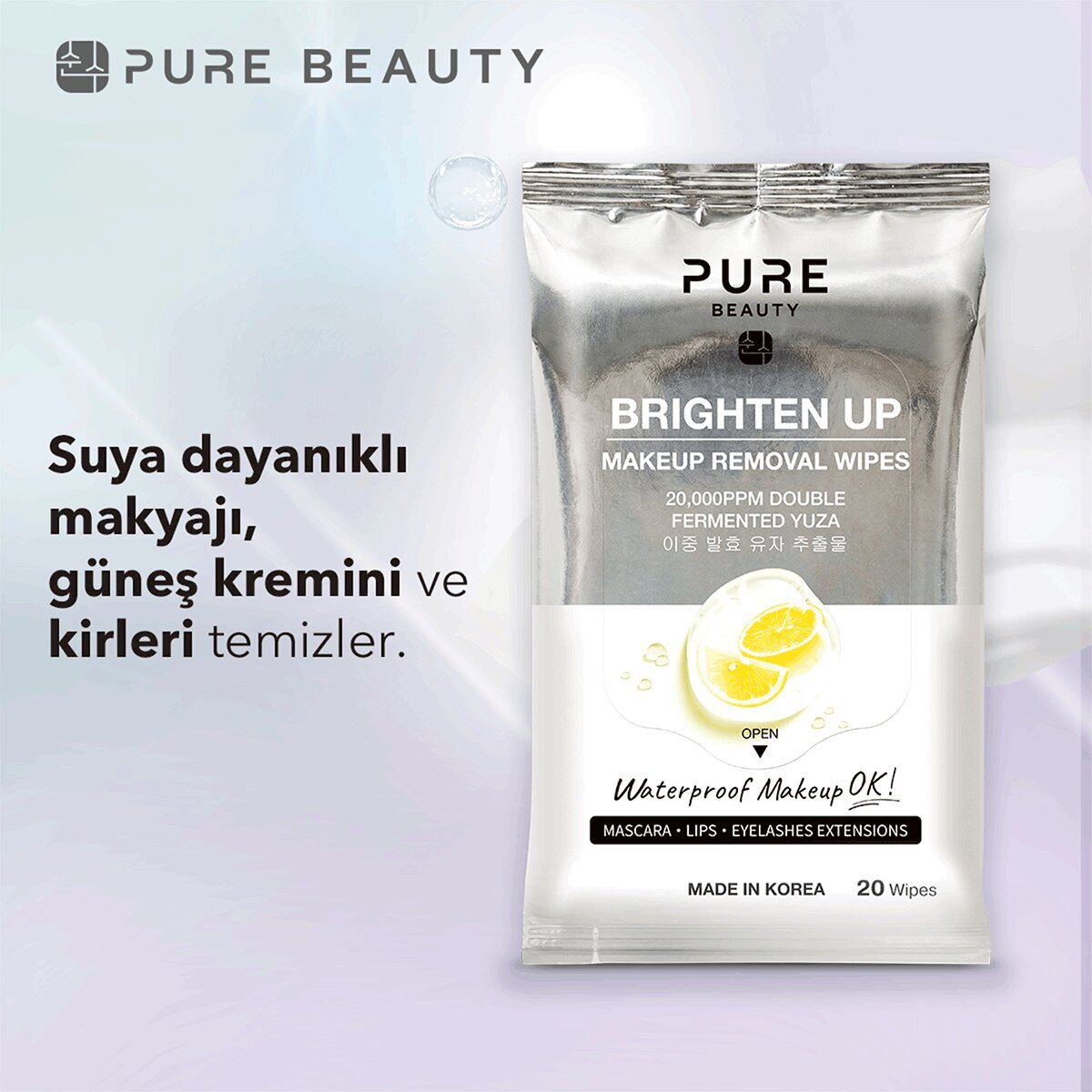 PURE BEAUTY PURE BEAUTY Pure Beauty Brighten Up Makyaj Temizleme Mendili 20 Adet 1 of 6
