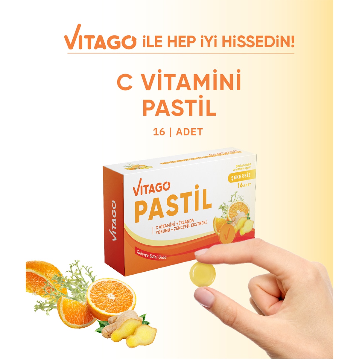  VITAGO EXC. VITAGO EXC. Vitago Pastil Vitamin C İzlanda Yosun Zencefil 16'lı  1 of 7 