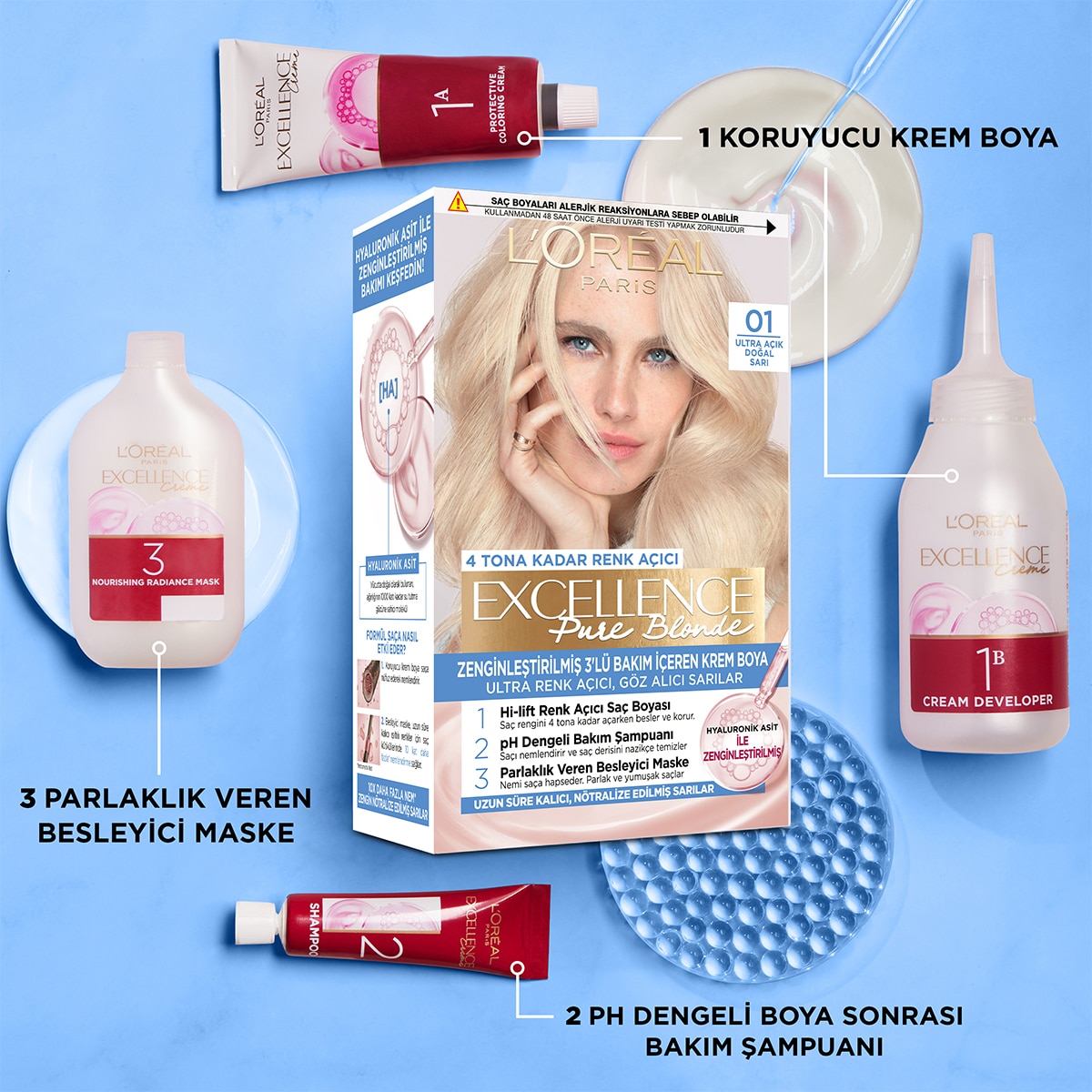 EXCELLENCE EXCELLENCE L'Oreal Paris Excellence Ultra Açık Küllü Sarı Saç Boyası 03 1 of 8