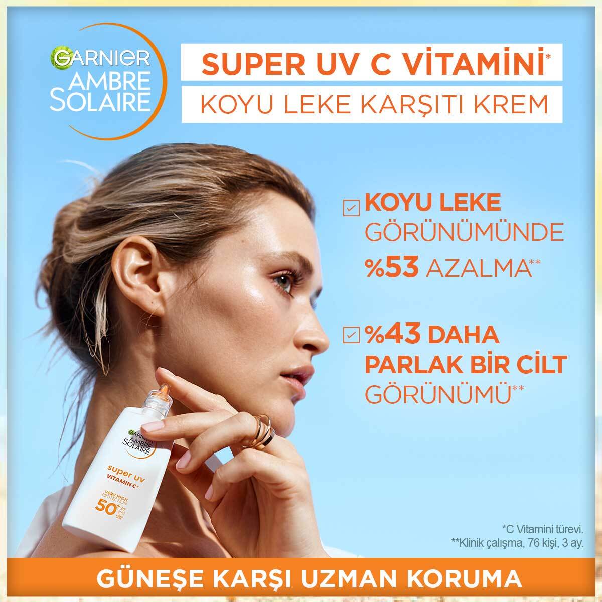  A.SOLAIRE A.SOLAIRE Garnier Ambre Solaire Super UV C Vitamini Koyu Leke Karşıtı Fluid Yüz Güneş Kremi SPF50+ 40ML  1 of 8 