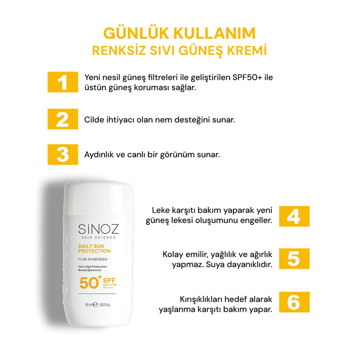  SİNOZ SINOZ Sinoz Günlük Kullanım Yüz Güneş Koruyucu Losyon SPF50+ 50 ml  1 of 7 