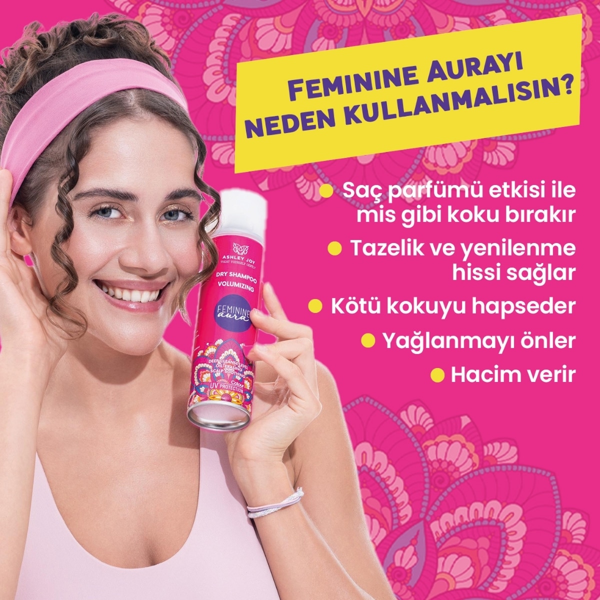  ASHLEY JOY ASHLEY JOY Ashley Joy Feminine Aura Saç Parfümü Etkili Hacim Kuru Şampuan 200 ml  1 of 8 