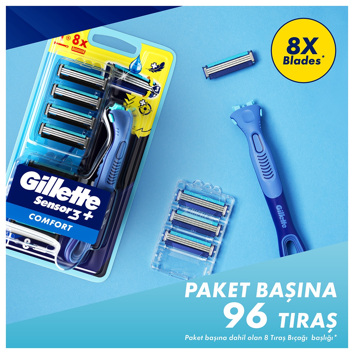  GILLETTE GILLETTE Gillette Sensor3+ Comfort 8'li Yedek Bıçak Başlığı  1 of 5 
