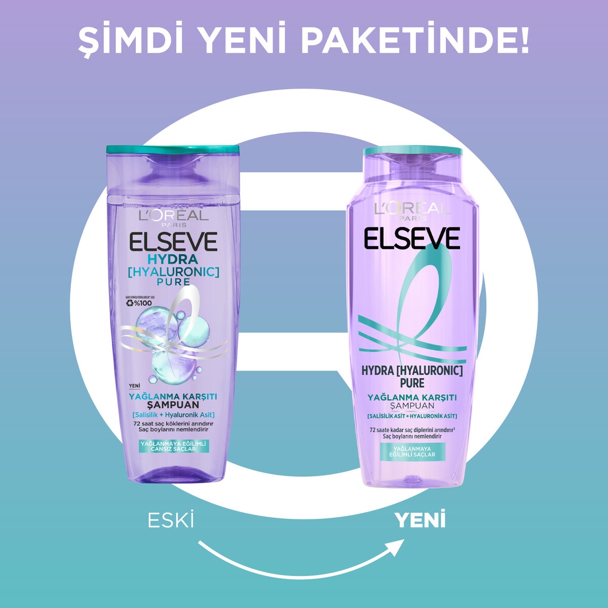 ELSEVE ELSEVE L'Oreal Paris Elseve Hydra Hyaluronic Pure Salisilik Asit İçeren Yağlanma Karşıtı Arındırıcı Şampuan 300 ml 1 of 8